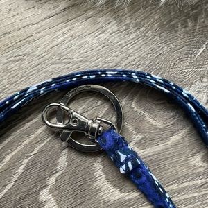 VERA BRADLEY Blue & White Lanyard Key Ring Badge Clip